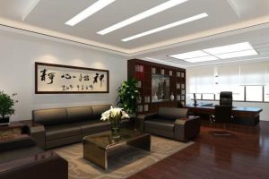 辦公室待客區中式真皮沙發木質地板