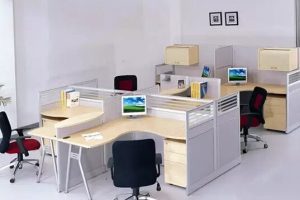 簡(jiǎn)約風(fēng)四人桌辦公室工位裝修圖