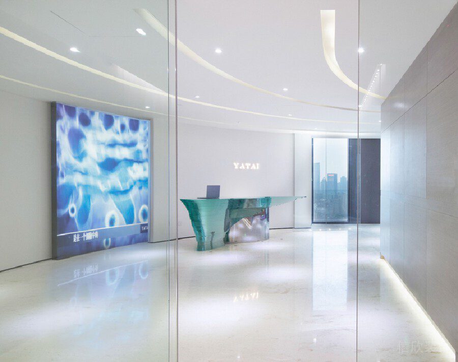 玻璃自動智能平開門辦公室裝修設(shè)計(jì)大廳現(xiàn)代效果