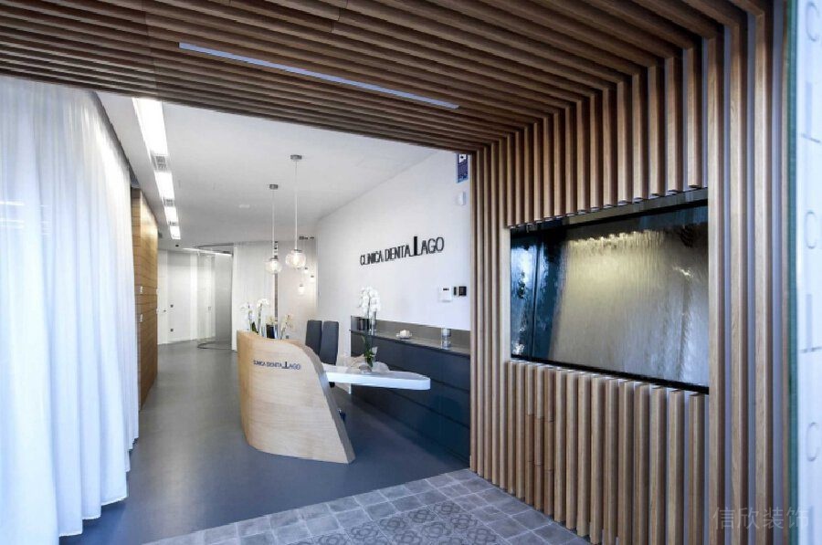 牙科診所大廳玄關處裝修設計木質效果圖