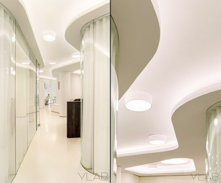 鋼化玻璃通體設(shè)計奶油色辦公室裝修設(shè)計