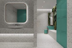 水磨石黑白色調奧利奧色系鏡面內嵌式燈帶瓷磚整體設計衛生間