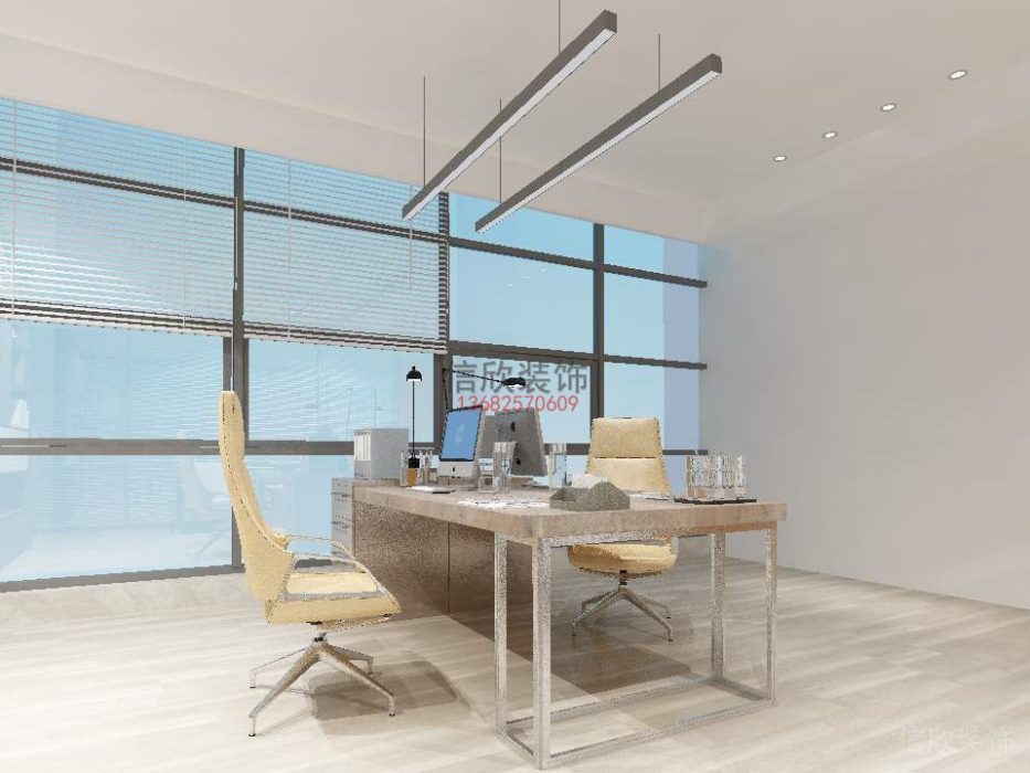 奶油黃皮革沙發辦公室裝修設計天花吊頂效果