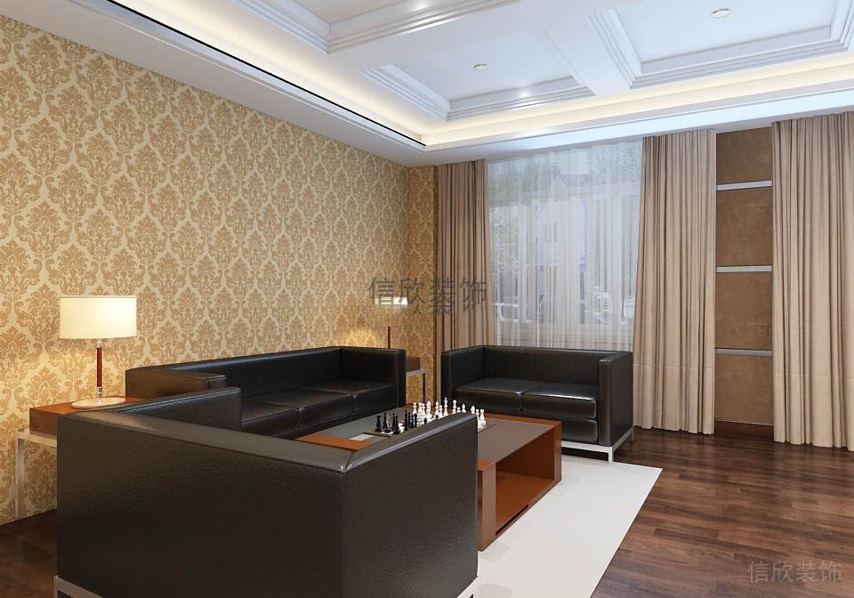 皮革沙發環形會客區古典墻紙設計辦公室