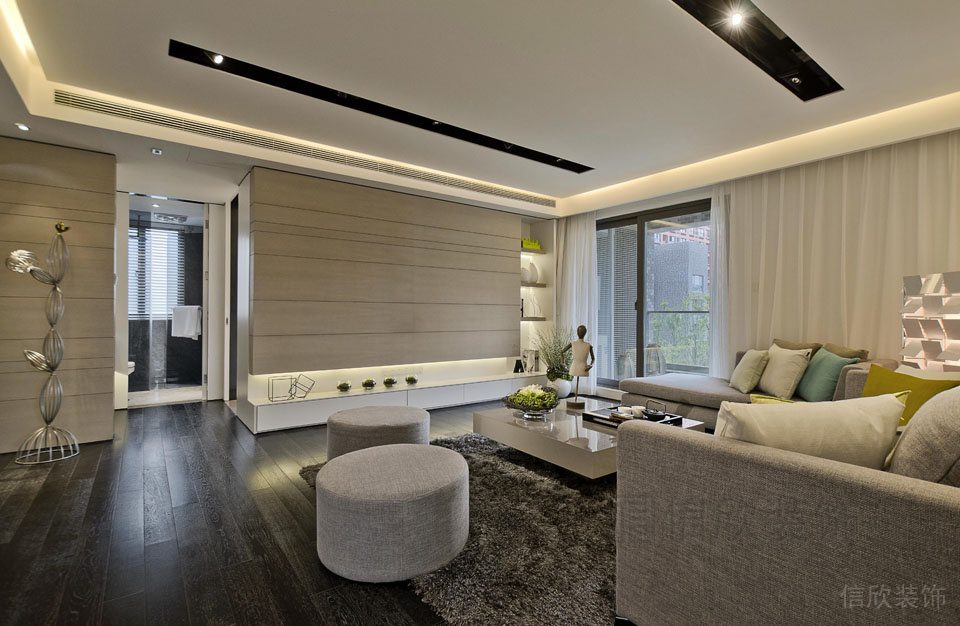 輕奢風(fēng)木質(zhì)地板通體設(shè)計(jì)現(xiàn)代大廳休息區(qū)布藝沙發(fā)效果圖