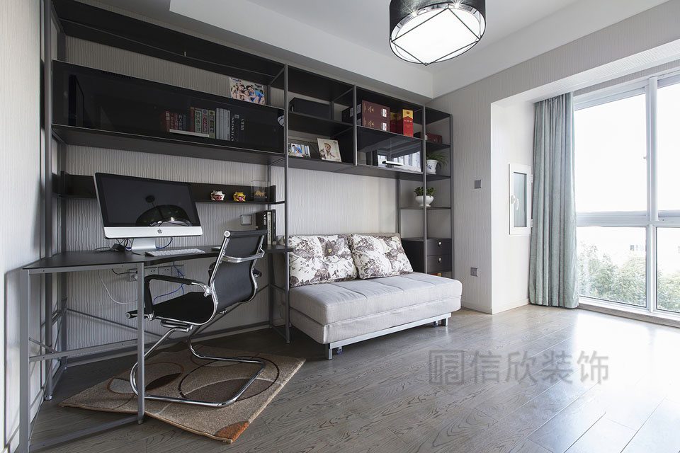 書柜金屬黑色收納墻柜玻璃隔斷效果圖休息區(qū)房間設(shè)計(jì)圖