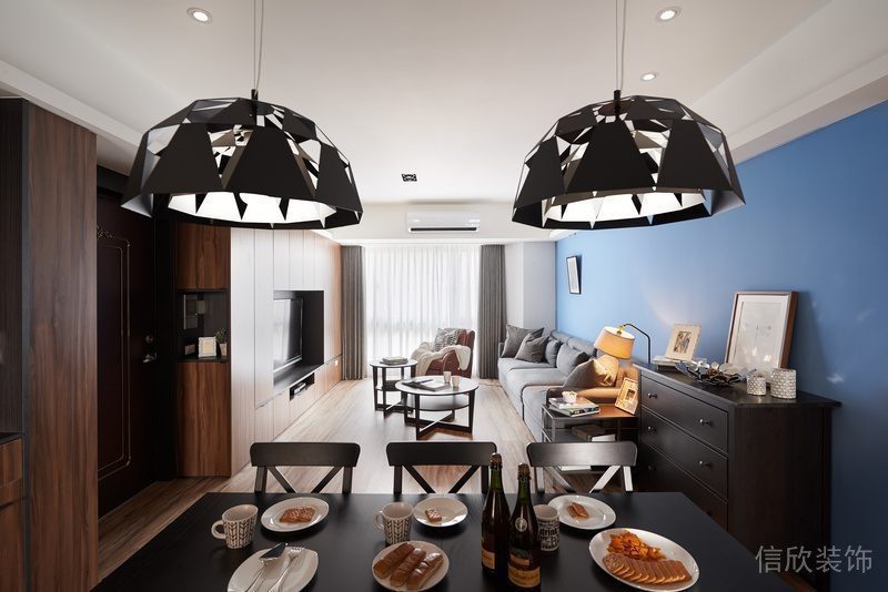 餐桌裝修設計折疊天花對稱式吊頂北歐風效果圖家裝