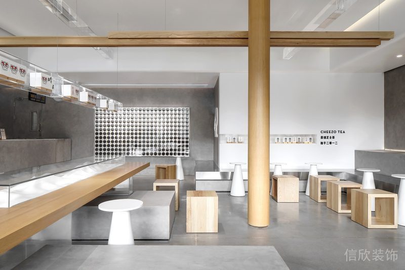 冷飲店裝修原木吧臺(tái)凳子