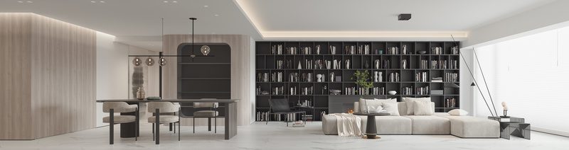 客餐廳皮革沙發裝修效果圖墻柜黑色收納設計開放式效果圖