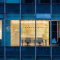 辦公室現代風外立面藍色透明玻璃效果圖