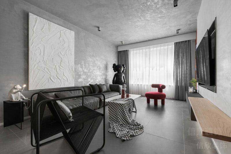 二手房改造后現(xiàn)代風(fēng)黑白灰客廳效果圖 (2)