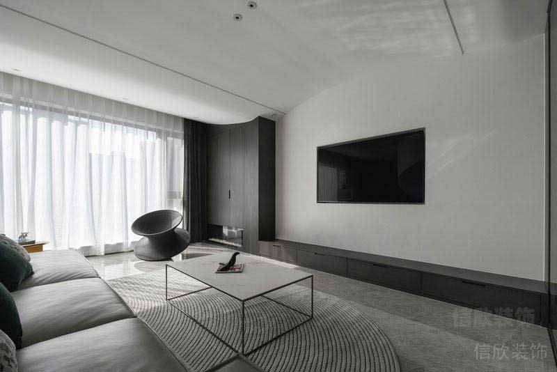 二手房改造后現(xiàn)代風(fēng)黑白灰客廳效果圖