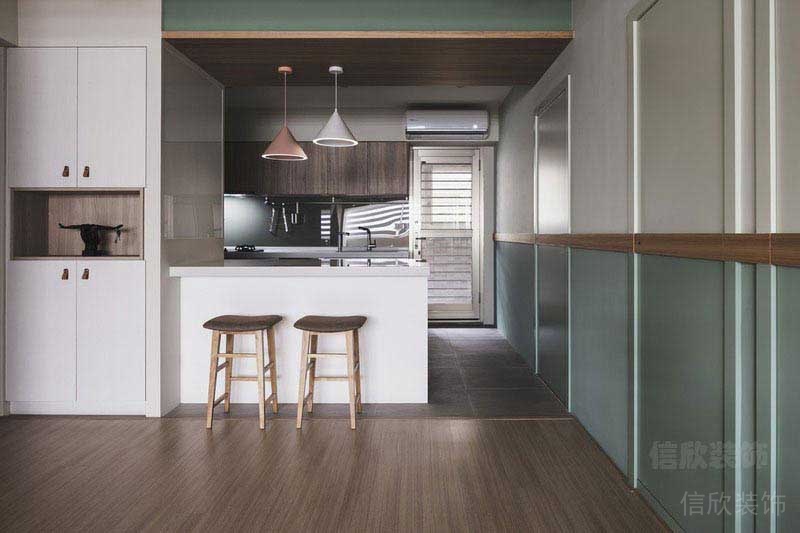 二手房改造現(xiàn)代簡約風廚房吧臺效果圖