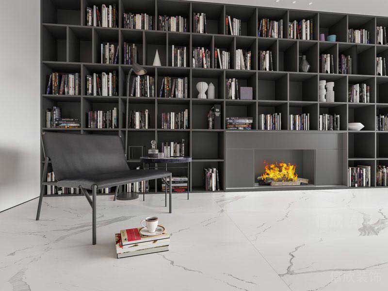 現(xiàn)代簡約風(fēng)新房黑色置頂書柜效果圖