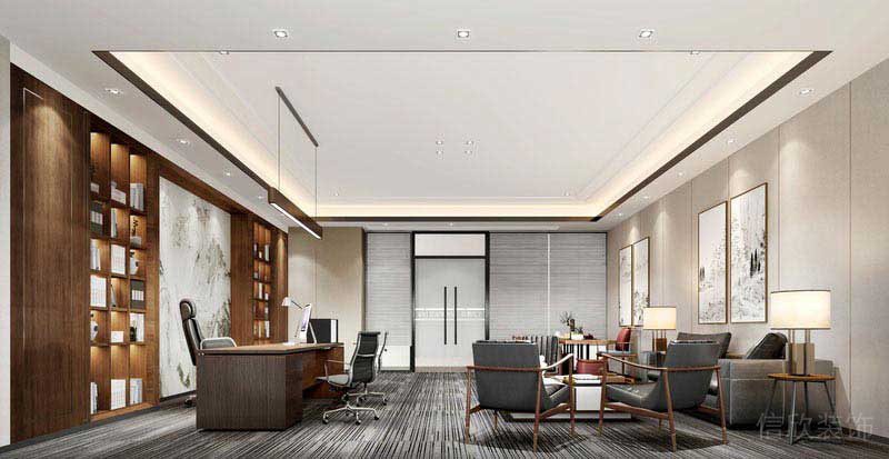 新中式輕奢風總經(jīng)理辦公室效果圖