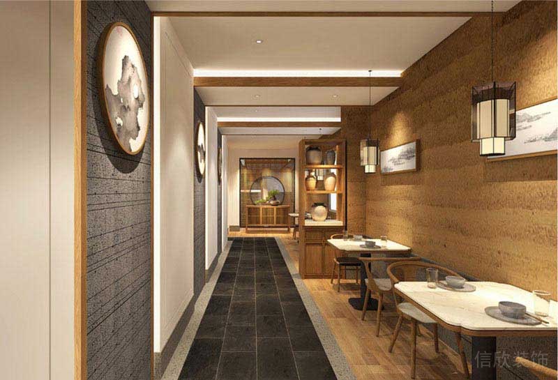 餐廳裝修就餐區(qū)金色古典過(guò)道大理石地板墻體設(shè)計(jì)圖