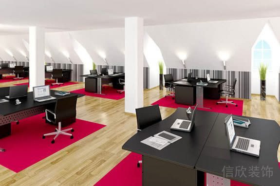 紅色地毯設(shè)計(jì)木質(zhì)地板簡約墻柱鏤空設(shè)計(jì)大屏頂白色效果圖辦公室裝修