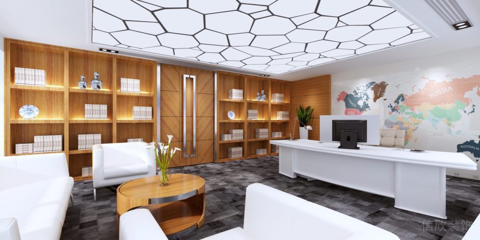 總裁辦公室裝修設(shè)計效果圖簡約白色中國視聽led燈燈飾設(shè)計