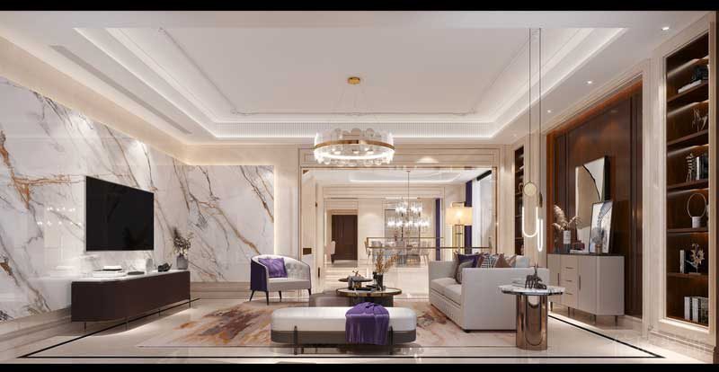 深圳南山區(qū)前海輕奢風(fēng)格新房三居室裝修客廳效果圖