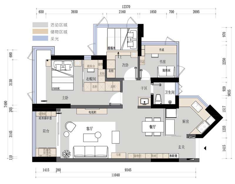 深圳鹽田現(xiàn)代美式精裝房裝修設(shè)計(jì)平面布置圖