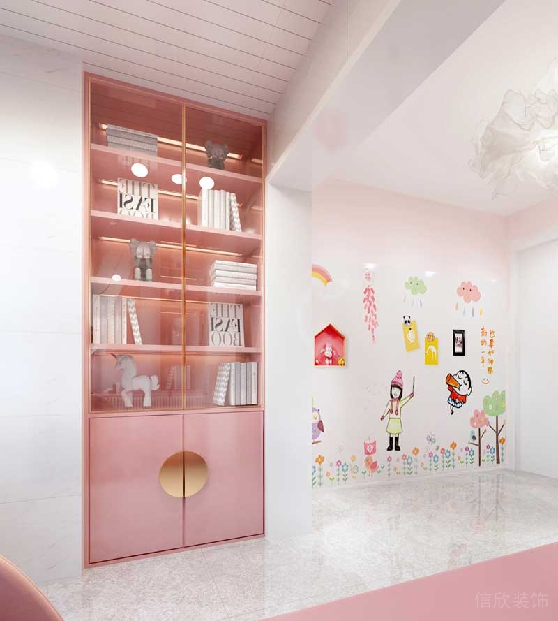 深圳福田區輕奢風格家庭三居室裝修設計女兒房書柜 深圳福田區輕奢風格家庭三居室裝修設計女兒房書柜