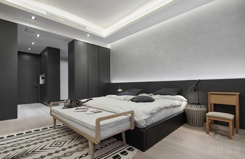深圳龍崗區黑白灰極簡風家居裝修竣工實景圖主臥睡床 深圳龍崗區黑白灰極簡風家居裝修竣工實景圖主臥睡床