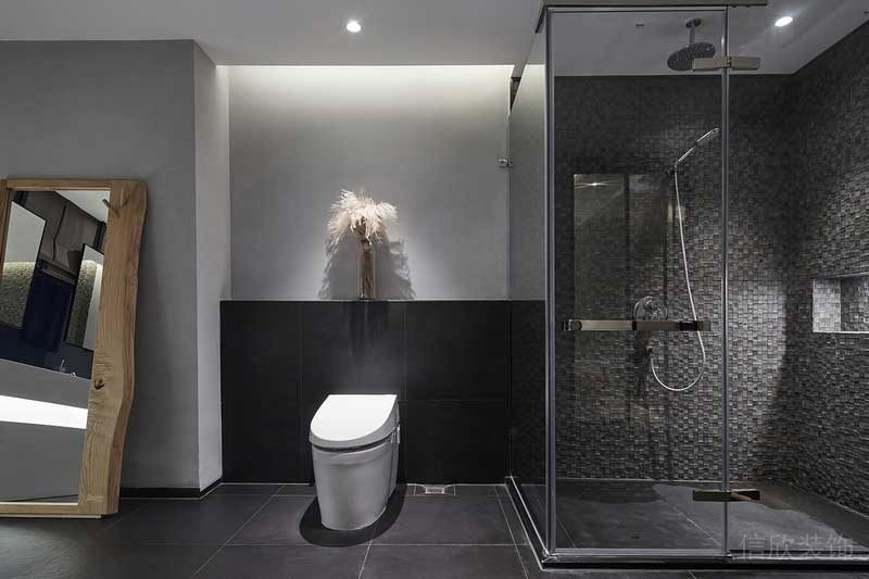 深圳龍崗區黑白灰極簡風家居裝修竣工實景圖洗手間淋浴房 深圳龍崗區黑白灰極簡風家居裝修竣工實景圖洗手間淋浴房