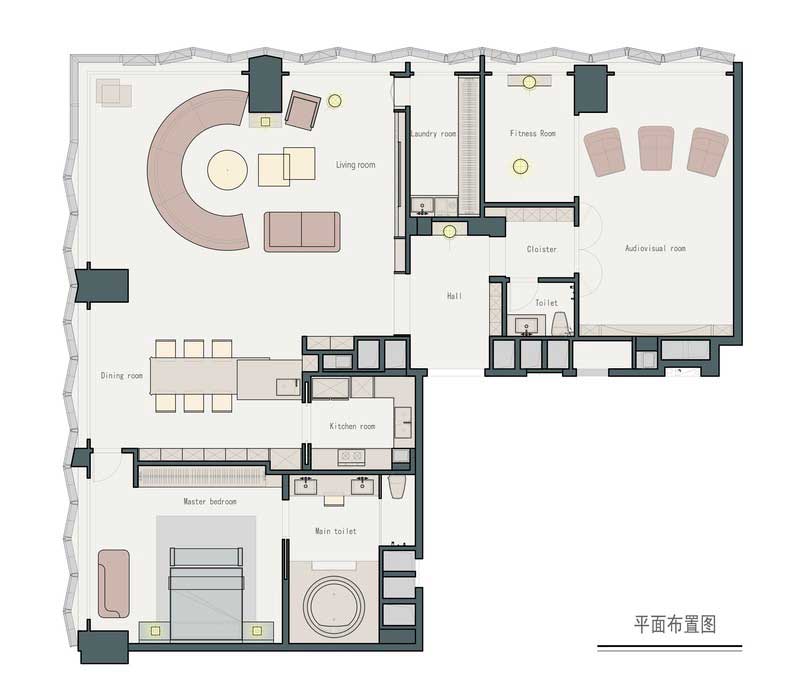 深圳鹽田區輕奢風格舊房裝修施工案例平面布置圖 深圳鹽田區輕奢風格舊房裝修施工案例平面布置圖