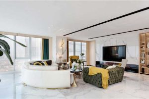 深圳鹽田區輕奢風格舊房裝修施工案例客廳效果圖