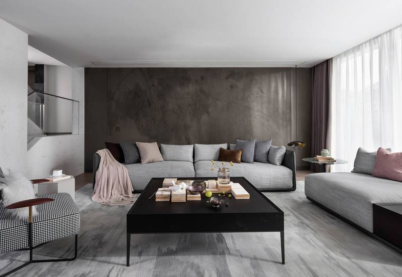 深圳羅湖區(qū)極簡(jiǎn)風(fēng)80平方復(fù)式小戶型裝修設(shè)計(jì)沙發(fā)背景墻