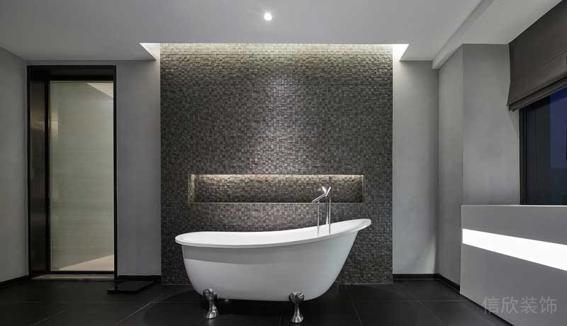 深圳龍崗區黑白灰極簡風家居裝修竣工實景圖洗手間浴缸 深圳龍崗區黑白灰極簡風家居裝修竣工實景圖洗手間浴缸