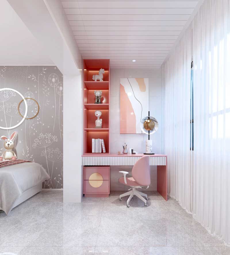 深圳福田區輕奢風格家庭三居室裝修設計女兒房學習區 深圳福田區輕奢風格家庭三居室裝修設計女兒房學習區