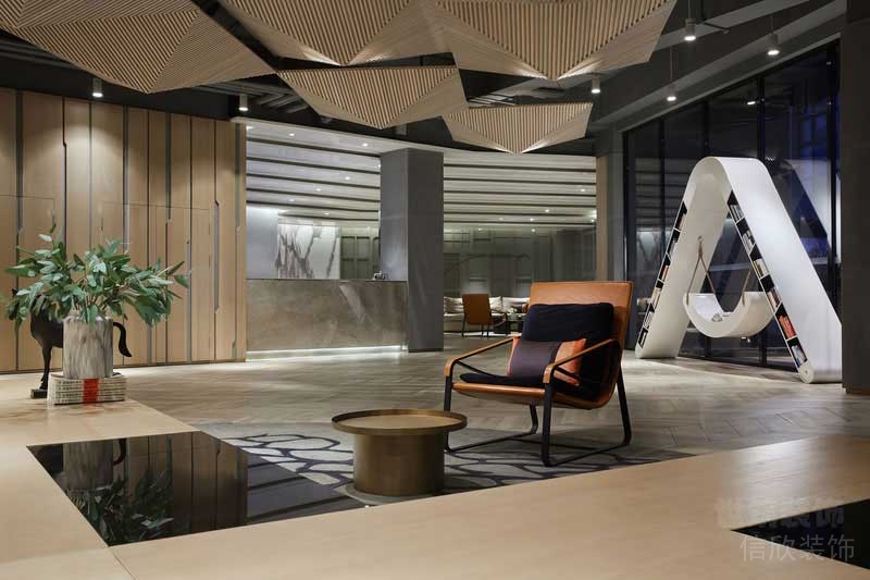 工作室現(xiàn)代休息區(qū)天花吊頂工業(yè)風裝修效果圖