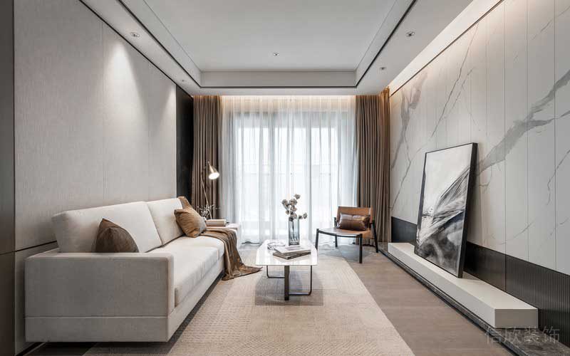 現(xiàn)代簡(jiǎn)約風(fēng)客廳裝修效果圖條紋水墨畫地板