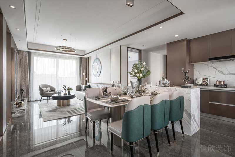 全屋定制整屋客廳大廳效果圖大理石設(shè)計(jì)就餐區(qū)開放式廚房