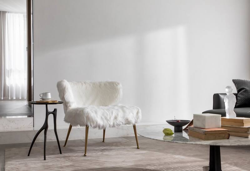 深圳羅湖區(qū)極簡(jiǎn)風(fēng)80平方復(fù)式小戶型裝修設(shè)計(jì)白色休閑單椅