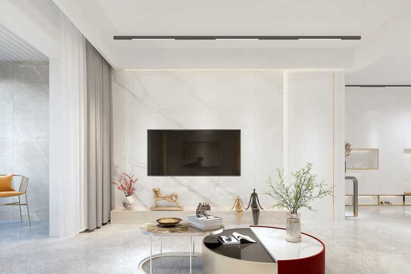 深圳福田區輕奢風格家庭三居室裝修設計客廳電視背景墻 深圳福田區輕奢風格家庭三居室裝修設計客廳電視背景墻