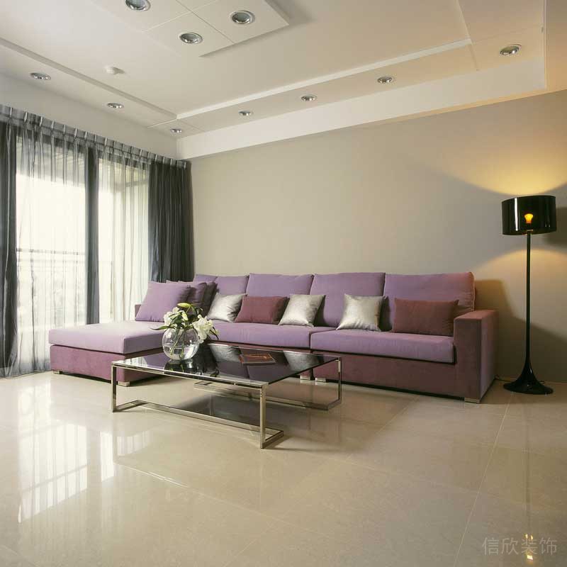簡(jiǎn)約風(fēng)現(xiàn)代精品房商業(yè)小區(qū)裝修效果圖客廳紫色沙發(fā)