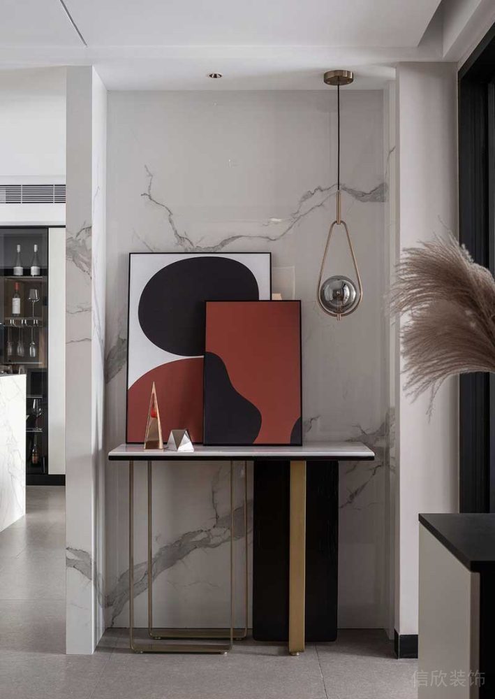 藝術(shù)感現(xiàn)代天花吊頂沙漏設計水磨石全屋定制