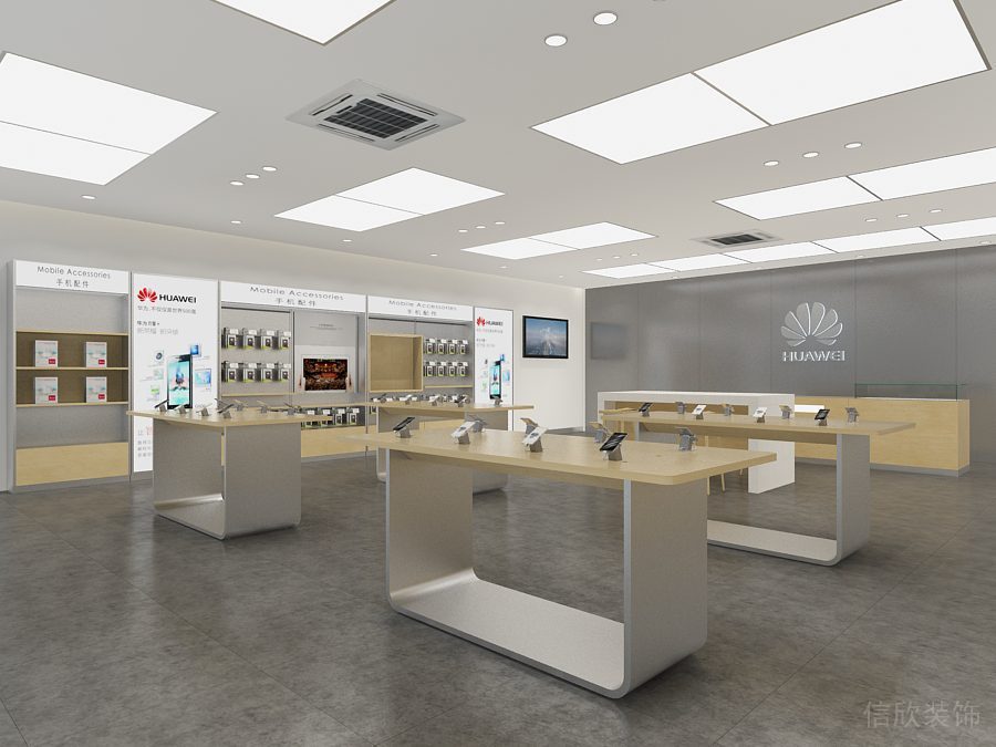 深圳福田COCO Park現(xiàn)代風(fēng)格華為專賣店裝修設(shè)計中島展柜