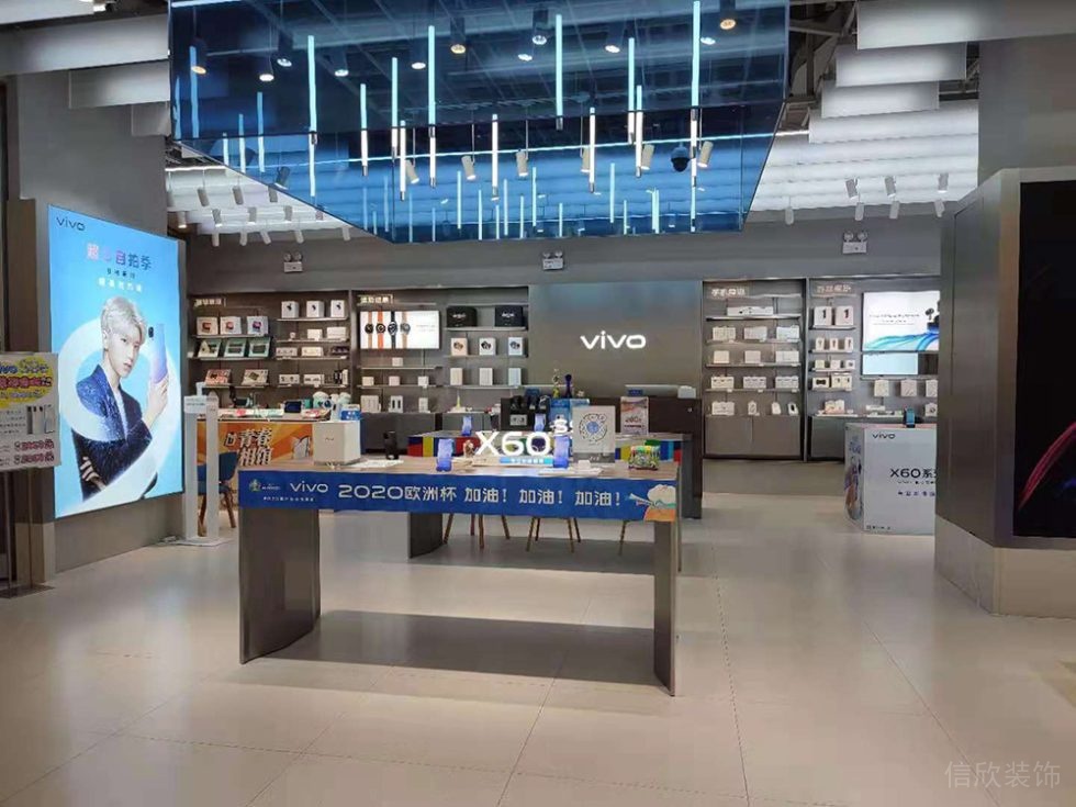 深圳羅湖現(xiàn)代風(fēng)格vivo專賣店裝修藍色玻璃天花 深圳羅湖現(xiàn)代風(fēng)格vivo專賣店裝修藍色玻璃天花