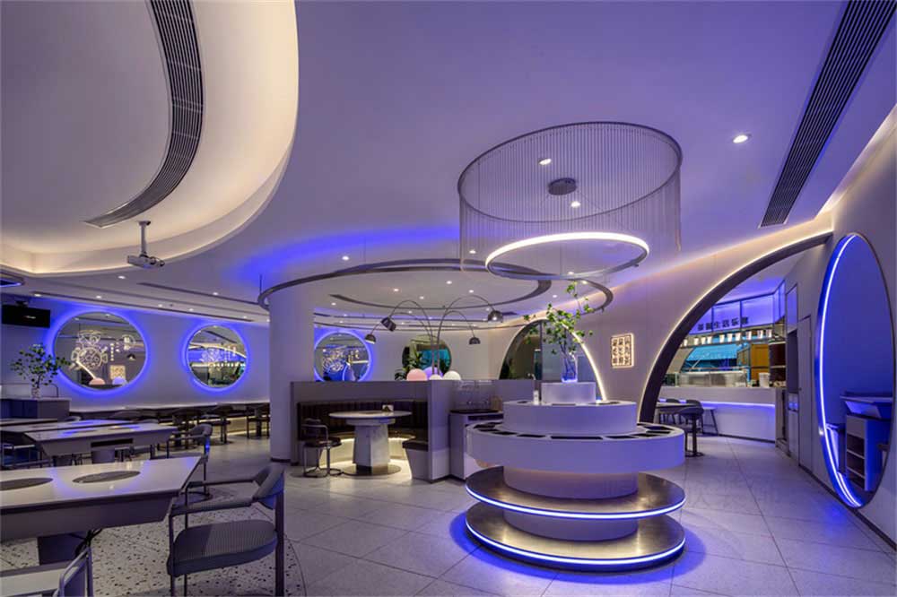 深圳龍崗現(xiàn)代風格火鍋店裝修設計家具組合