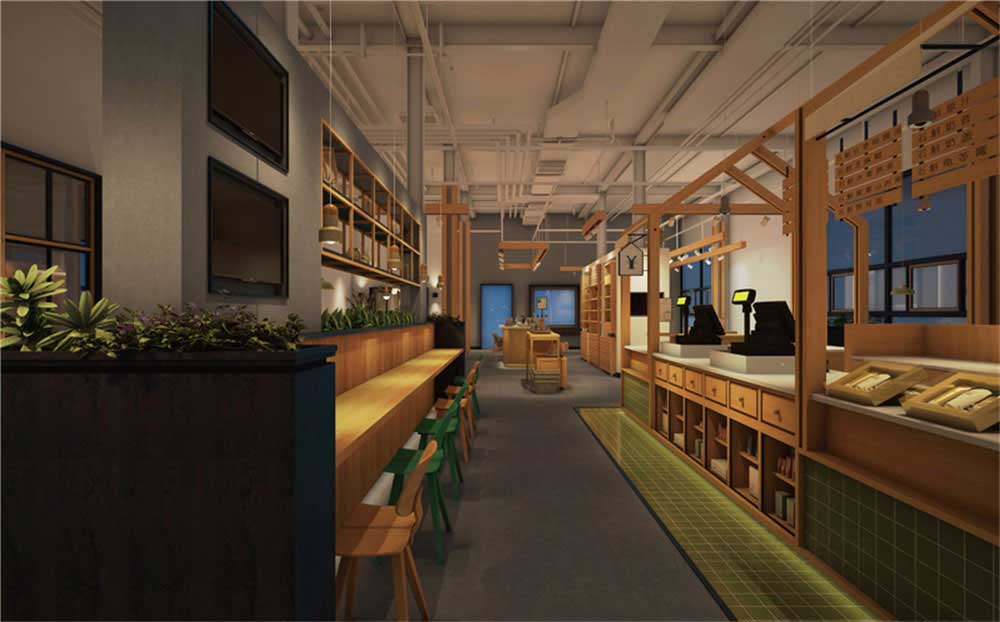 深圳南山工業(yè)風(fēng)餐飲店裝修設(shè)計綠植裝飾