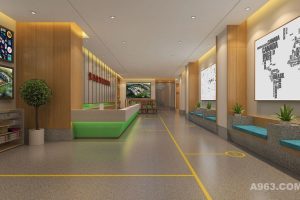 原木風(fēng)直線黃色指引創(chuàng)意設(shè)計臺區(qū)培訓(xùn)機(jī)構(gòu)裝修效果圖