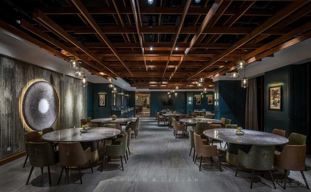 火鍋店天花鏤空直接創意設計輕奢風大理石家居軟裝餐廳效果