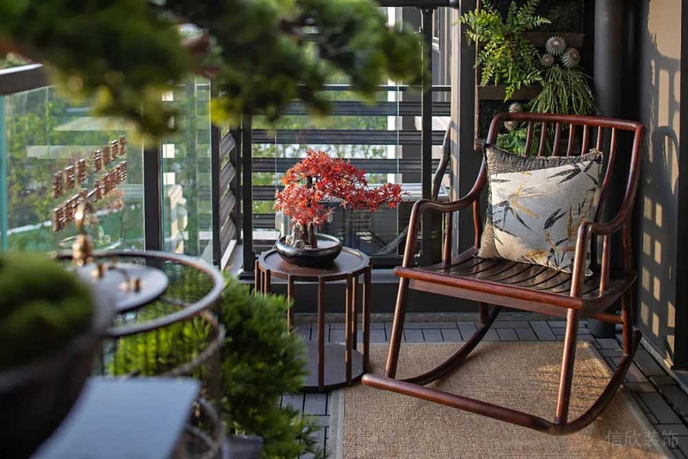 新中式風(fēng)格高端私宅陽(yáng)臺(tái)休閑區(qū)裝修圖