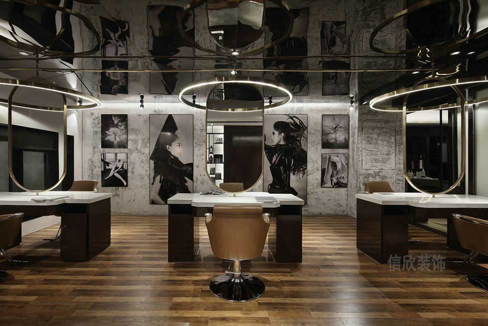 美發店剪頭區白色的石材工作臺