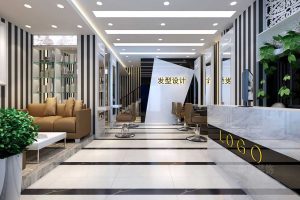 大理石黑白色調發(fā)型設計效果圖條紋墻體裝修店鋪