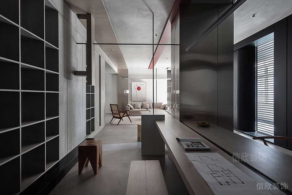 辦公室直線長(zhǎng)桌木質(zhì)設(shè)計(jì)圖收納墻柜效果圖