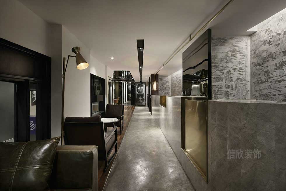 美發店休閑接待區灰色的水泥地面效果圖